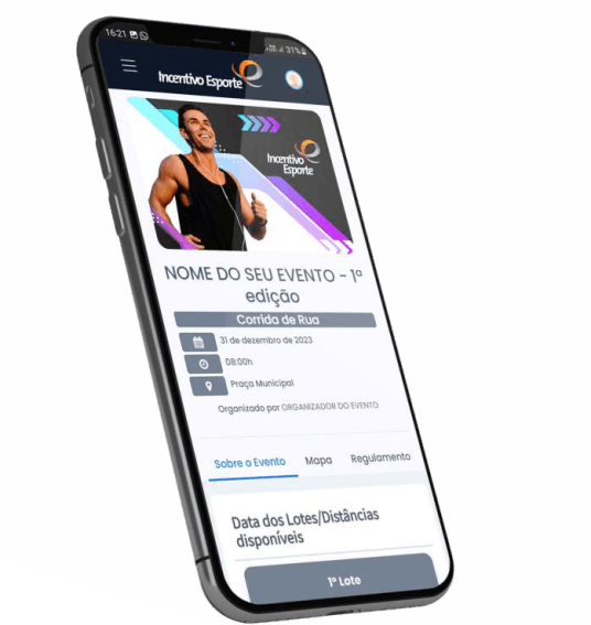 Aplicativo da área do atleta exibido em um celular